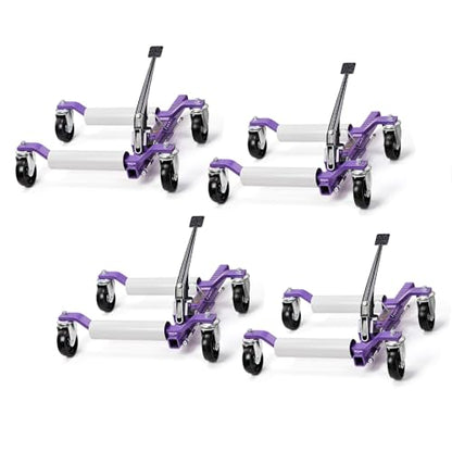 TUFFIOM Car Wheel Dolly Set of 4, Mechanical 6000-lbs Car Dollies, 12'' Wheel Vehicle Positioning Jack, No Assembly, Heavy Duty Rollers w/Ratcheting Foot Pedal, for Tire Auto Repair, Purple - color: Purple-Silver,Set of 4