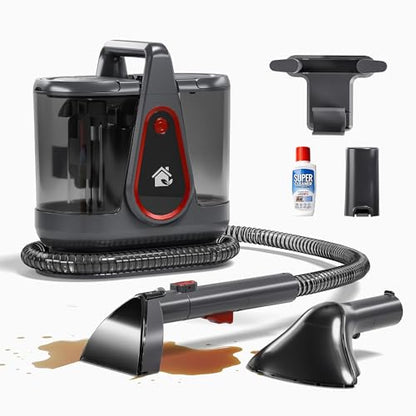 WURESE Portable Carpet Cleaner Machine, 17KPa Powerful Upholstery & Spot Cleaner for Pet Stains, Couches, Stairs & Car Seats – Handheld Deep Cleaner with Self‑Cleaning System & 2 Brushheads, FogGray - color: FogGray