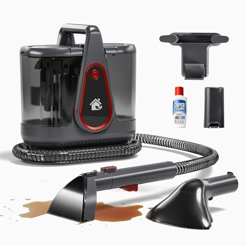 WURESE Portable Carpet Cleaner Machine, 17KPa Powerful Upholstery & Spot Cleaner for Pet Stains, Couches, Stairs & Car Seats – Handheld Deep Cleaner with Self‑Cleaning System & 2 Brushheads, FogGray - color: FogGray