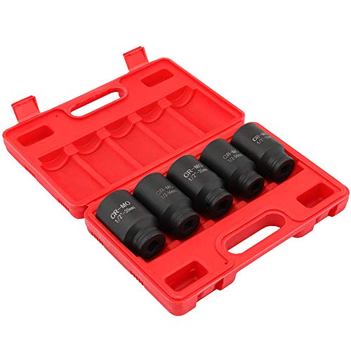 SCITOO 5pcs Deep Spindle Axle Nut Impact Socket Set 1/2 6 Point Drive Metric Axle Hub Nut Socket 33mm 34mm 35mm 36mm 38mm