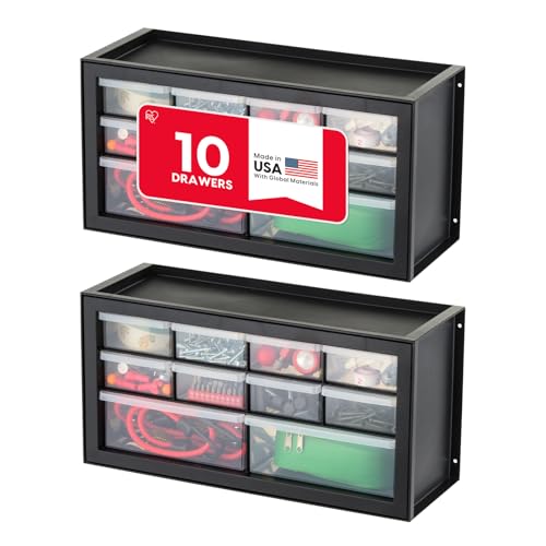IRIS USA 10-Drawer Organizer (2 Pack), Made in USA, Teacher Toolbox, Plastic Storage Drawers, Stackable Organizer for Hardware, Small Parts, Craft, Bead, Screw, Nut and Bolt, Building Bricks, Black - color: Black, size: 10 Drawer - 2 Pack