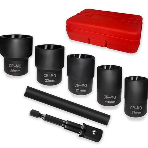 7 PCS Lug Nut Remover Socket Set Heavy Duty 1/2" Drive Wheel Lock Bolt Extractor Kit Large Size 17-26mm for Stripped, Damaged, Rounded Bolts and Fasteners, Cr-Mo Steel - style: 7pcs
