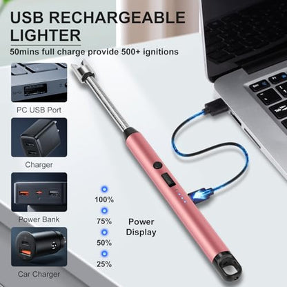 Upgraded 2 Pack Electric Candle Lighter with 360° Flexible Neck & Safety Lock, Windproof USB Rechargeable Flameless Arc Long Lighters for Grill, BBQ, Camping, Fireplace, Stove (Rose Gold & Silver) - color: Silver & Rose Gold