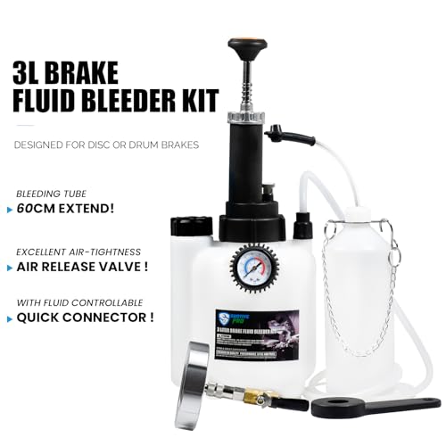 SMOTIVEPRO 3L Manual Brake Bleeder Fluid Pump and 1L Waste Oil Bottle | One Man Professional Brake Bleeder Kit, Compatible with Mitsubishi/Subaru/Volvo S40&V40 - size: 76.8mm Adapter for Subaru/Mitsubishi/Volvo