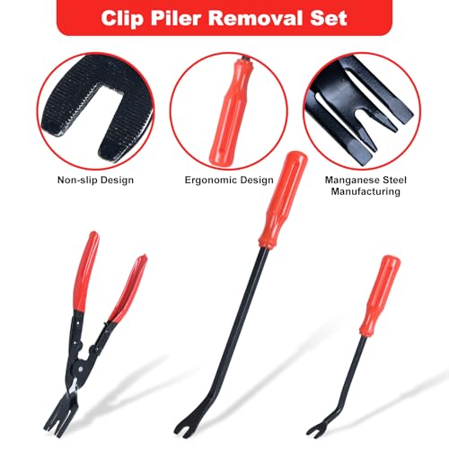 7 Pcs Auto Trim Removal Tool with Plastic Pry Tool, Automotive Car Trim Rivet Clip Removal Tool for Door Panel Dashboard Body, Auto Upholstery Car Fastener Clip Pliers Remover Tools Repair Kit