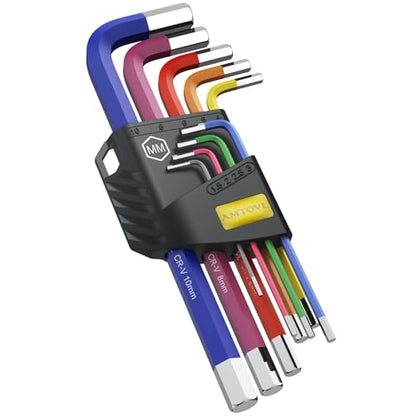 AMTOVL Hex Key Set, 9PCS Metric Allen Key Set, 1.5-10MM, Anti-Slip Long Hex End Hex Wrench Set, Color Coding Hex Key Set for Vehicle, and Bicycle Repairs - size: 9 PCS HEX SET