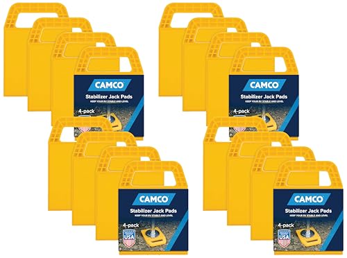 Camco RV Stabilizing Jack Pads - Features Interlocking Design & Includes Handy Strap for RV Storage and Organization - Molded of Strong UV Stabilized Polypropylene - (44595), 4 Count (Pack of 4) - size: 6.2-Inch x 6.2-Inch (Pack of 4), style: Pack of 4