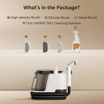 Uwant Upholstery Cleaner Machine with 18Kpa Suction Portable Carpet Cleaner Machine for Cars, Pets with Pet Pro Solution and Self Cleaning Tools Set of 1 for Spot, Rug, Couch - color: White-Cappuccino