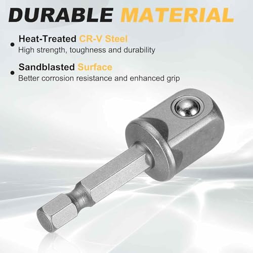 HARFINGTON 10pcs Impact Socket Adapter 1/2" Square Drive 1/4" Hex Shank 2" Long Extension Bit for Axle Nut Driver Drill Socket Sets - size: 1/2" x 2"