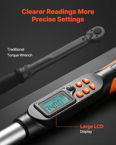 VEVOR Torque Wrench Set 1/2" Drive Digital Torque Wrench 4 Display Units, ±2% Accuracy, LCD Screen, with Buzzer and LED Indicator, with Sockets, Extension Bar, Adapter, for Automotive Repair