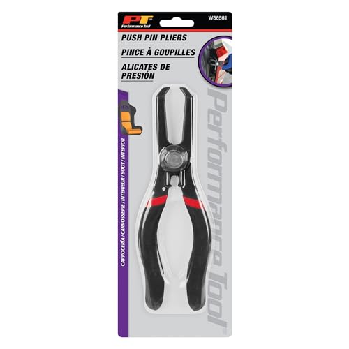 Performance Tool W86561 Angled Push Pin Pliers for Retainer & Anchor for Honda, Toyota, GM, Ford, Chrysler, Black
