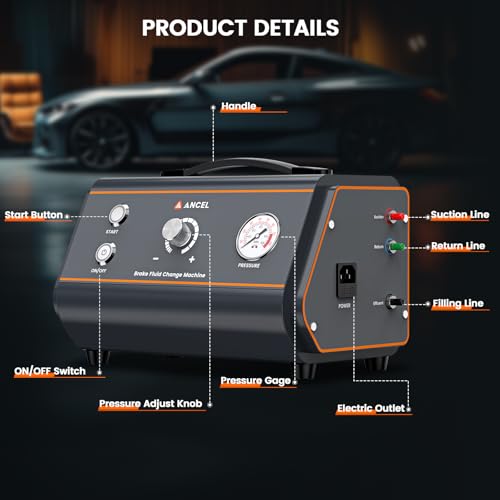 ANCEL BR1000 Pressure Brake Bleeder Kit, One Person Brake Fluid Bleeder for Brake Fluid Change & Brake Bleeding, Heavy-Duty Hose, Pressure Gauge & Safety Protection for DIY Garage & Auto Shop