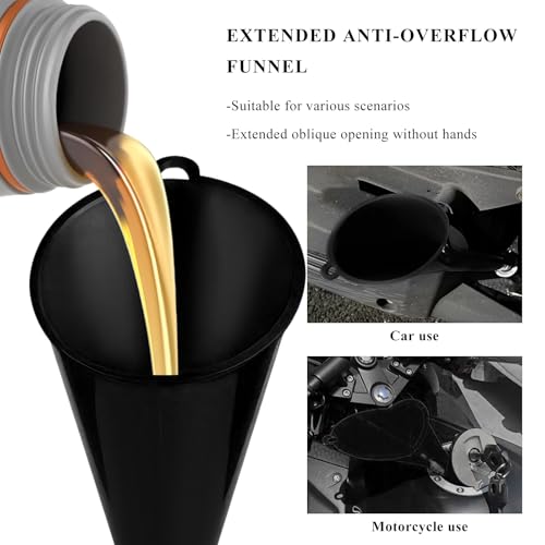 2 PCS Oil Funnel, Multi-Purpose Plastic Long Neck Oil Funnel, Automotive Use Funnels for Filling Oils Lubricants Water Diesel, Kitchen Funnels for Filling Bottles Jars (Black, L+S) - color: Black, L+S, 2 PCS