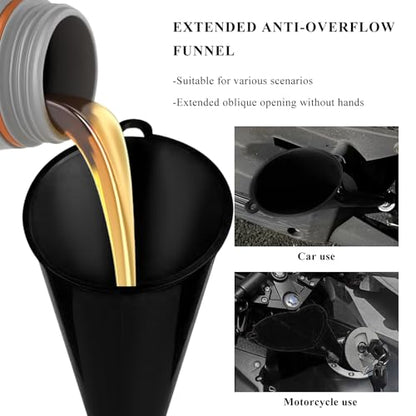 2 PCS Oil Funnel, Multi-Purpose Plastic Long Neck Oil Funnel, Automotive Use Funnels for Filling Oils Lubricants Water Diesel, Kitchen Funnels for Filling Bottles Jars (Black, L+S) - color: Black, L+S, 2 PCS