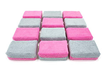 Autofiber Thick [Saver Applicator Terry] Ceramic Coating Applicator Sponge | 12 Pack | with Plastic Barrier to Reduce Product Waste. (Pink/Gray) - color: Pink/Gray
