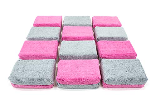 Autofiber Thick [Saver Applicator Terry] Ceramic Coating Applicator Sponge | 12 Pack | with Plastic Barrier to Reduce Product Waste. (Pink/Gray) - color: Pink/Gray
