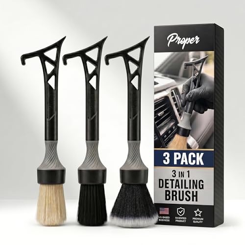 Detailing Brush Set 3 in 1 Patent Pending in House Design from Proper. Detail Automotive Interior or Exterior, get Professional Results with Proper Detail Brushes Car Detailing - 3 Pack - color: 3 Pack - Multi