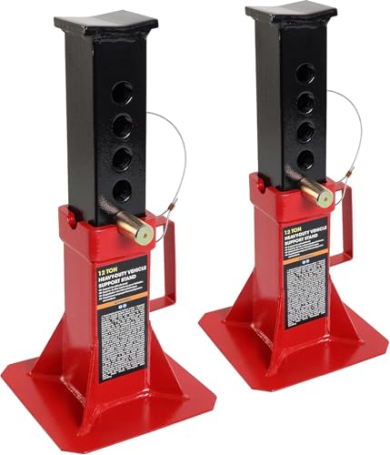 Torin 12 Ton Heavy Duty Pin Style Adjustable Height Automotive Jack Stands, Red, 1 Pair - size: 12 Ton, style: Normal