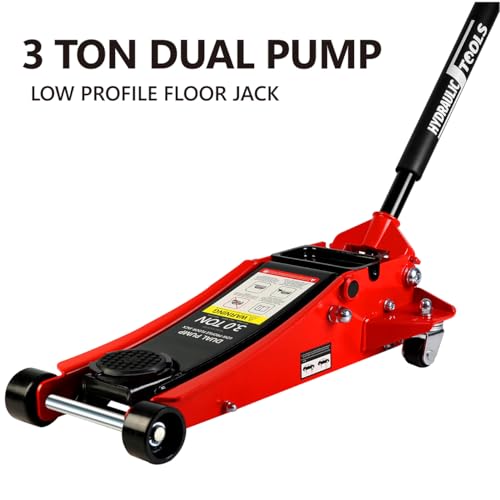 Floor Jack 3 Ton, Low Profile Floor Jack, Heavy Duty Steel Racing Jacks with Single Piston Quick Lift Pump, Hydraulic Car Jacks Lifting Range 3.3"-19.7" (3 Ton-1) - size: 3 Ton-1
