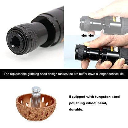 Sporacingrts Tire Repair Set Includes 2500rpm Low Speed Air Tire Buffer Tire Patch Roller Tire Inner Liner Scrapper 3Pcs Tungsten Steel Buffing Wheel 42mm 55mm - style: with 2 Tools