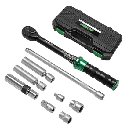 9Pcs Spark Plug Socket Set 3/8" 5-45Ft.lb Torque Wrench with Universal Spark Plug Socket, 1/2 and 1/4 Adapters and Extension Rod - style: 5-45Ft lb(9pcs)