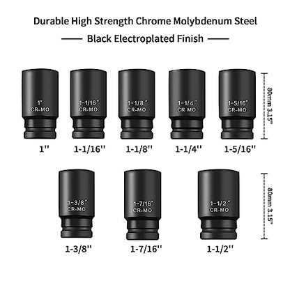 TONYNOL 3/4 Inch Drive Deep Impact Socket Set,6-Point,SAE(1"to 1-1/2"),8 Pcs,Cr-Mo.Heavy Duty Impact Socket Set. - size: 3/4" Drive 8-Piece (1" to 1-1/2")