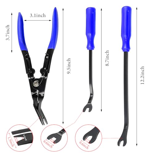 3 PCS Auto Clip Pliers Set and Fastener Remover, Car Trim Removal Tool Pry Tool Kit with Storage Bag, Door Panel Upholstery Fastener Rivet Remover Kit, Car Accessories (Blue) - color: Blue