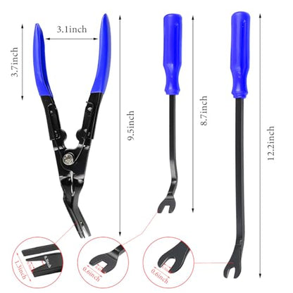 3 PCS Auto Clip Pliers Set and Fastener Remover, Car Trim Removal Tool Pry Tool Kit with Storage Bag, Door Panel Upholstery Fastener Rivet Remover Kit, Car Accessories (Blue) - color: Blue