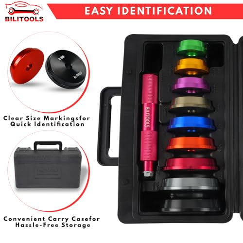 BILITOOLS Bearing Race and Seal Driver Set, 10PCS Metric (39.5-81mm) | 1 handle & 9 Adapters, Bearing Press Kit, Seal Installer Kit, Portable Storage Case - size: 10 Piece Bearing Press Kit