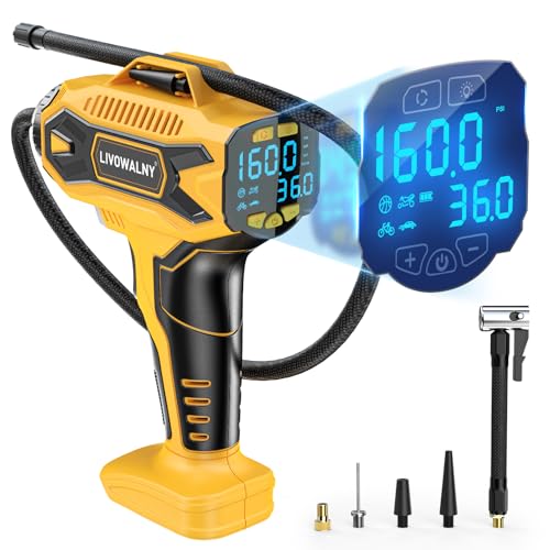 LIVOWALNY Tire Inflator Air Compressor Compatible with DeWalt 20V Battery Power, 160PSI Cordless Portable Electric Air Pump with Digital Pressure Gauge for Car Motorcycles Bike Ball Auto (Tool Only) - size: Compatible With DeWalt 20V Battery