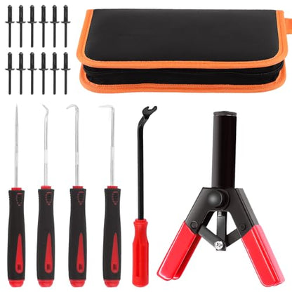 47Pcs Upgraded Poly Rivet Gun Automotive Kit with 40Pcs Nylon Blind Rivets, 4Pcs Precision Hook Tools, 1Pcs Fastener Removal Tool and Storage Bag, Plastic Hand Riveter for Automotive