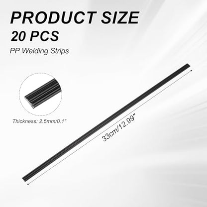 MECCANIXITY 20pcs Plastic Welding Rods, 13 Inch PP Welding Strips 1/4" for Plastic Welder Soldering Tool Kit, Kayak Repair, Car Bumper, Black - size: 13 Inch x 1/4"