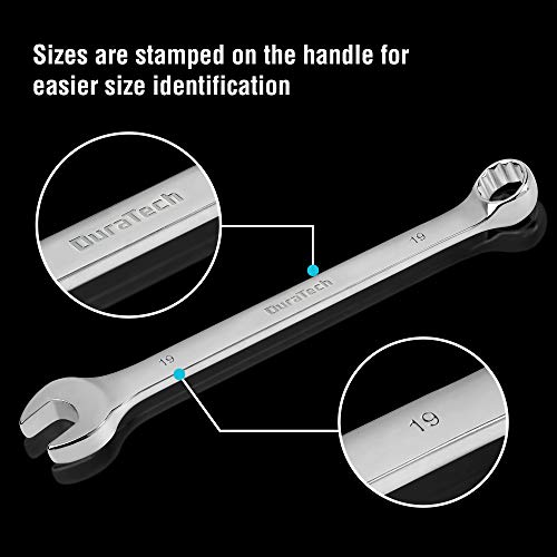 DURATECH Combination Wrench Set, SAE & Metric, 22-piece, 1/4-7/8" & 8-19mm | CR-V Steel, Organized in Wrench Holder - size: Metric&SAE (8 to 19mm & 1/4" to 7/8")