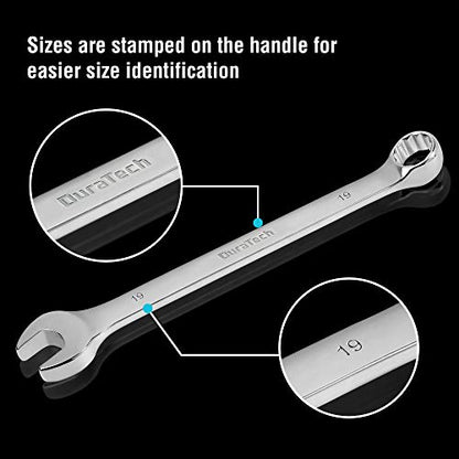 DURATECH Combination Wrench Set, SAE & Metric, 22-piece, 1/4-7/8" & 8-19mm | CR-V Steel, Organized in Wrench Holder - size: Metric&SAE (8 to 19mm & 1/4" to 7/8")