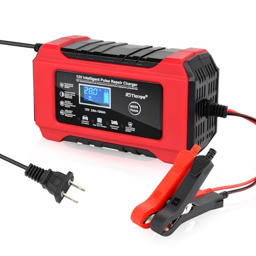 Car Battery Charger-10-Amp 12V and 24V Fully-Automatic Smart Car Battery Charger,Maintainer Trickle Charger for Car Truck Motorcycle Lawn Mower Marine Lead Acid Batteries, Red
