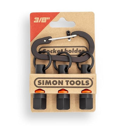 Simon tools Socket Holder Keychain 3pc - 3/8 Socket Organizer with Quick Release and Clip - Perfect Impact Wrench and Toolbox Accessories for Construction Workers, Linemen, Mechanics and Carpenters - size: 3/8"