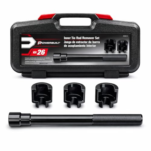 Powerbuilt Inner Tie Rod Remover Tool Kit – Fits Ford, GM, Chrysler Rack, and Pinion – Includes 1-5/16", 1-3/16", 1-7/16" Socket Adapters, Extension Bar, and Case – 648607 - size: 4 Piece