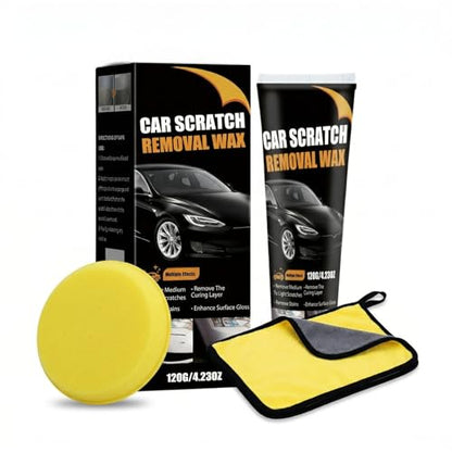 Car Scratch Remover Wax & Repair Paste - Erases Scuffs in 3 Seconds - Complete Kit with Sponge and Microfiber Cloth for Door Handle Scratches & Swirls - 120ml