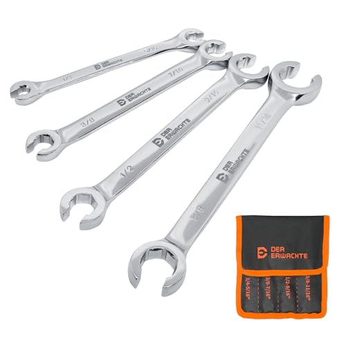 Der Erwachte 4-Piece Flare Nut Wrench Set - SAE Brake Line Wrench 1/4, 5/16, 3/8, 7/16, 1/2, 9/16, 5/8, 11/16-inch, Professional Offset Heads, Portable Organizer Pouch Included - size: 4PC SAE 6.35-17.46mm
