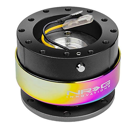 NRG (SRK-200) Black Body/Neo Chrome Ring Aluminum GEN 2.0 Racing Performance Steering Wheel Quick Release Adapter Fit 2-Way 6-Hole Pattern Design - color: Black Body / Neo Chrome Ring