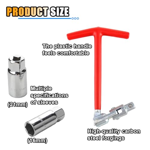 Spark Plug Socket Wrench T-Handle16mm (5/8") & 21mm (13/16") Remover Installer, Universal Spark Plug Wrench Removal Tool for Motorcycles, Lawn Mowers, Small Motor Vehicles