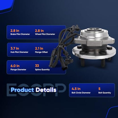 ECCPP 513176 Wheel Bearing Hub Assembly for Jeep Liberty 2002-2007 | 5 lugs w/ABS Sensor Pre-Greased Sealed - size: 513176