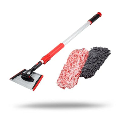 Maxshine Universal IncrediStick Car Wash Stick & Mitt – Extends to 4ft with Lightweight Aluminum Handle, Microfiber & Chenille Covers – Compact Auto Detailing Tool for Cars, Trucks, SUVs & RVs