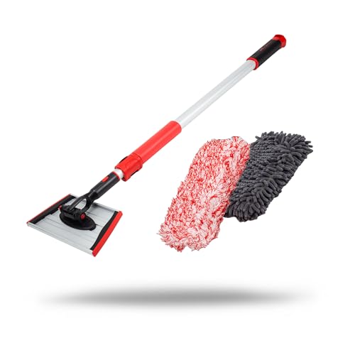 Maxshine Universal IncrediStick Car Wash Stick & Mitt – Extends to 4ft with Lightweight Aluminum Handle, Microfiber & Chenille Covers – Compact Auto Detailing Tool for Cars, Trucks, SUVs & RVs
