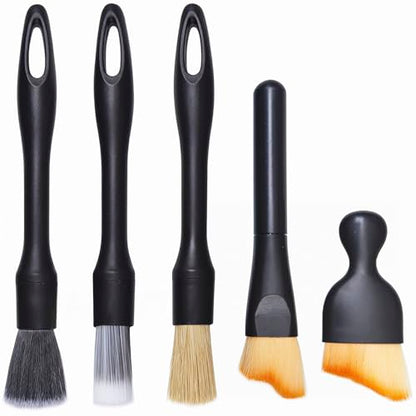 5PCS Car Detailing Brush Set for Cleaning Interior or Exterior, Includes Coarse, Medium, and Fine Detailing Brushes, Dusting Cleaning Tool for Dashboard, Air Vents, Wheels, Emblem, Car Seat