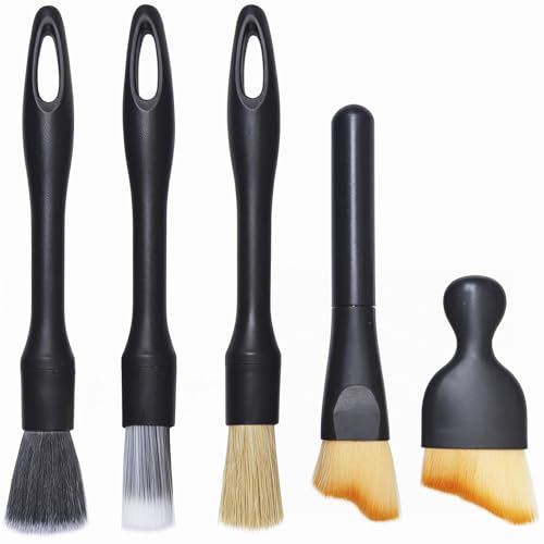 5PCS Car Detailing Brush Set for Cleaning Interior or Exterior, Includes Coarse, Medium, and Fine Detailing Brushes, Dusting Cleaning Tool for Dashboard, Air Vents, Wheels, Emblem, Car Seat