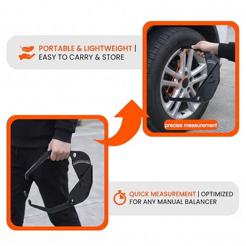 Car Wheel Balancer Caliper, Universal Rim Width Measuring Tool | Scratch-Resistant ABS, High-Contrast Easy-Read Markings, for Manual Wheel Balancers, Portable for Tire Shops & Auto Repair