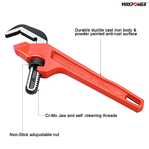 MAXPOWER Adjustable Offset Hex Wrench, 12 Inch, Red, Cast Iron - size: 12"