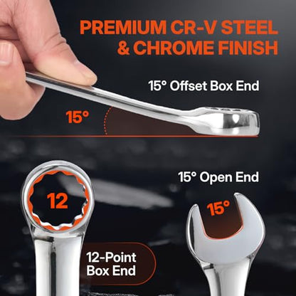 BLACK CANYON Combination Wrench Set with Pouch, Metric 19-Piece (6-24 mm), 12-Point Box End & Hex Opening, Long Pattern, Polished Steel - size: Metric -19 piece set