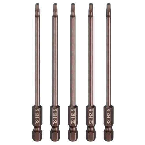 HARFINGTON 5pcs Flat Hex Head Drill Bit H2.5 (2.5mm) Magnetic Tip 1/4" Hex Shank 100mm (4") Long S2 Steel Metric Hexagonal Screw Driver Screwdriver Bits Wrench Socket, Copper Tone - color: Copper Tone, size: H2.5 + 4" Long